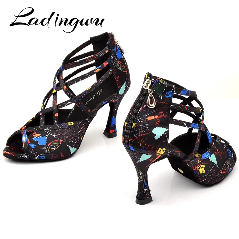 AfroFashion New Modern Floral Satin Ballroom Dance Shoes