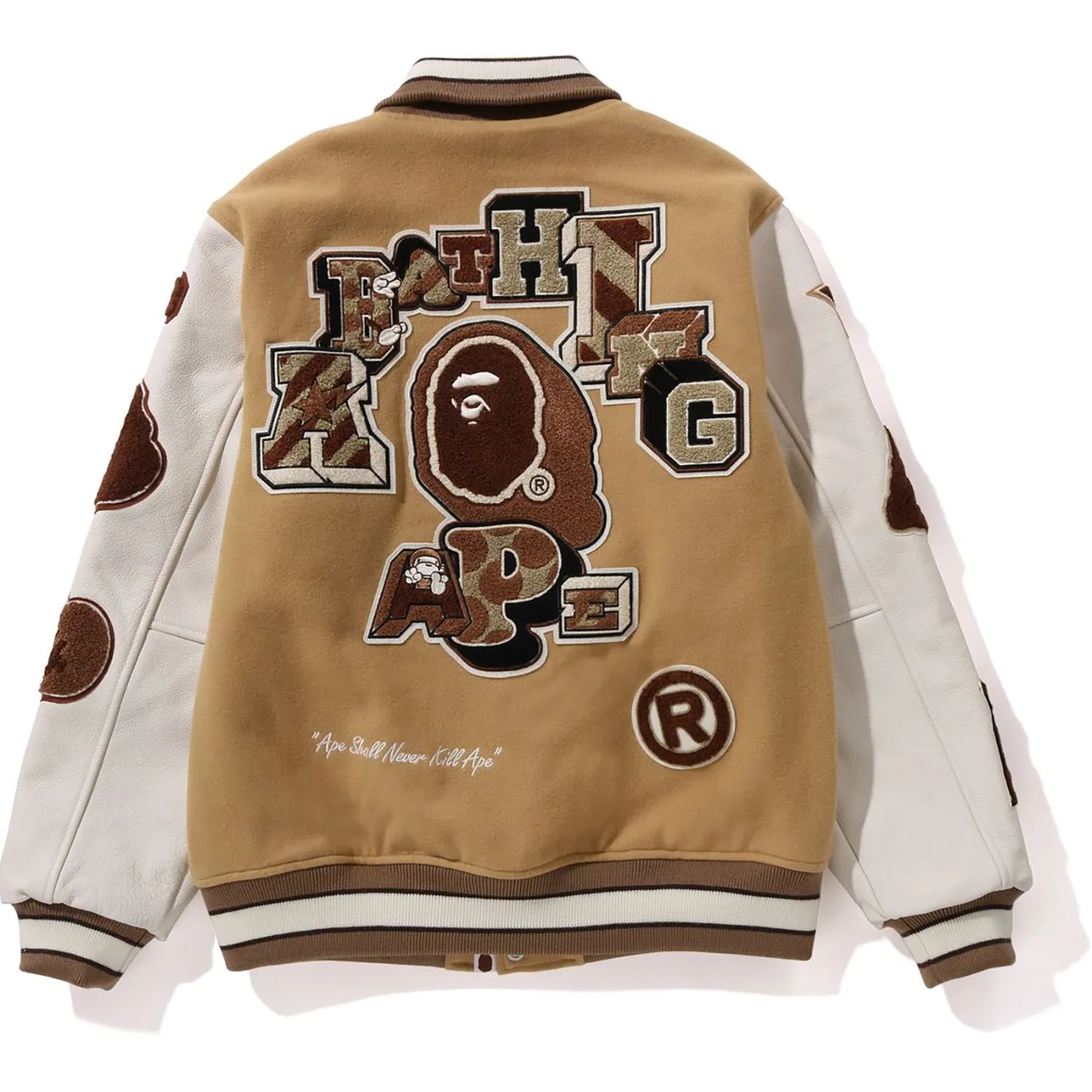 BAPE MULTI MOTIF VARSITY JACKET MENS