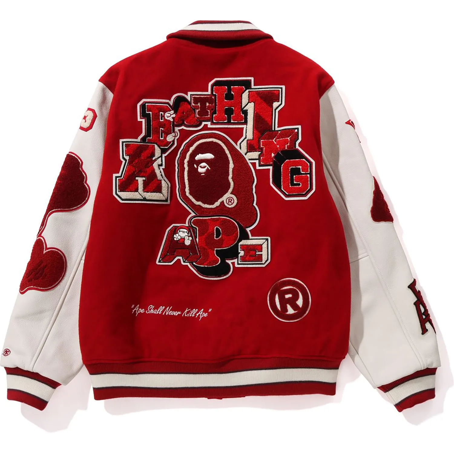 BAPE MULTI MOTIF VARSITY JACKET MENS