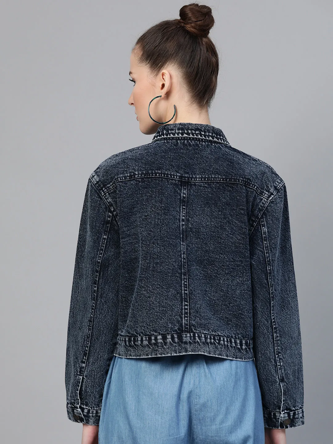 Black Acid Wash Boxy Denim Jacket