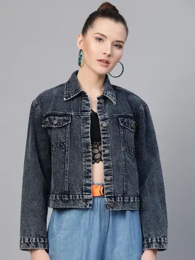 Black Acid Wash Boxy Denim Jacket