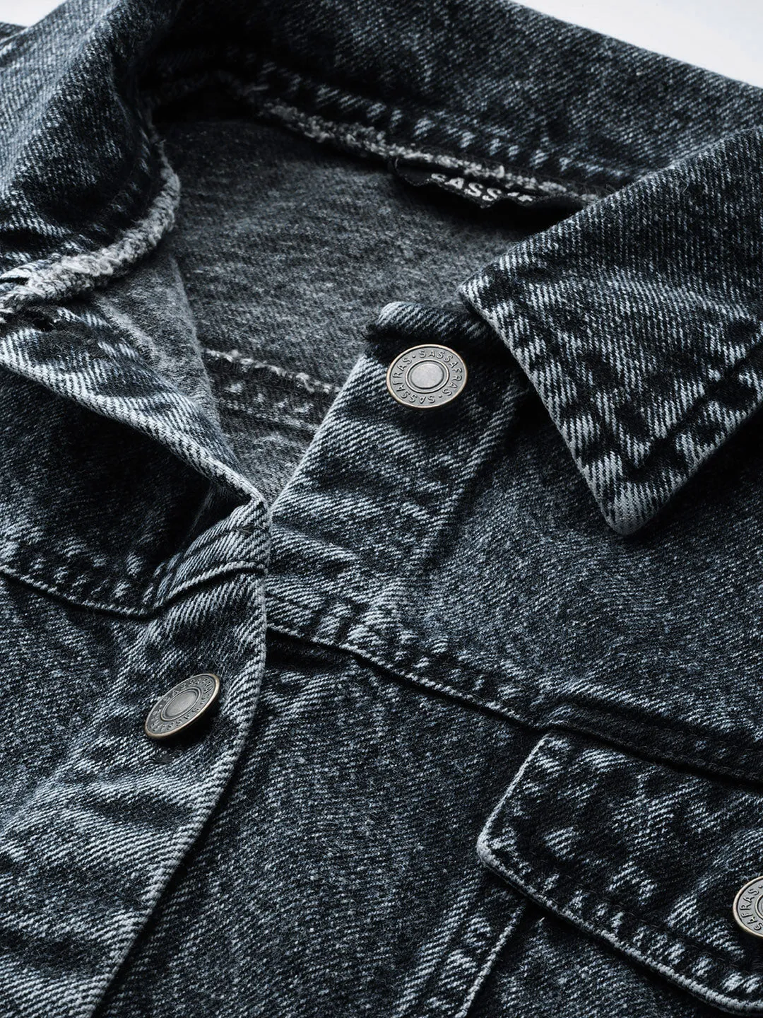 Black Acid Wash Boxy Denim Jacket