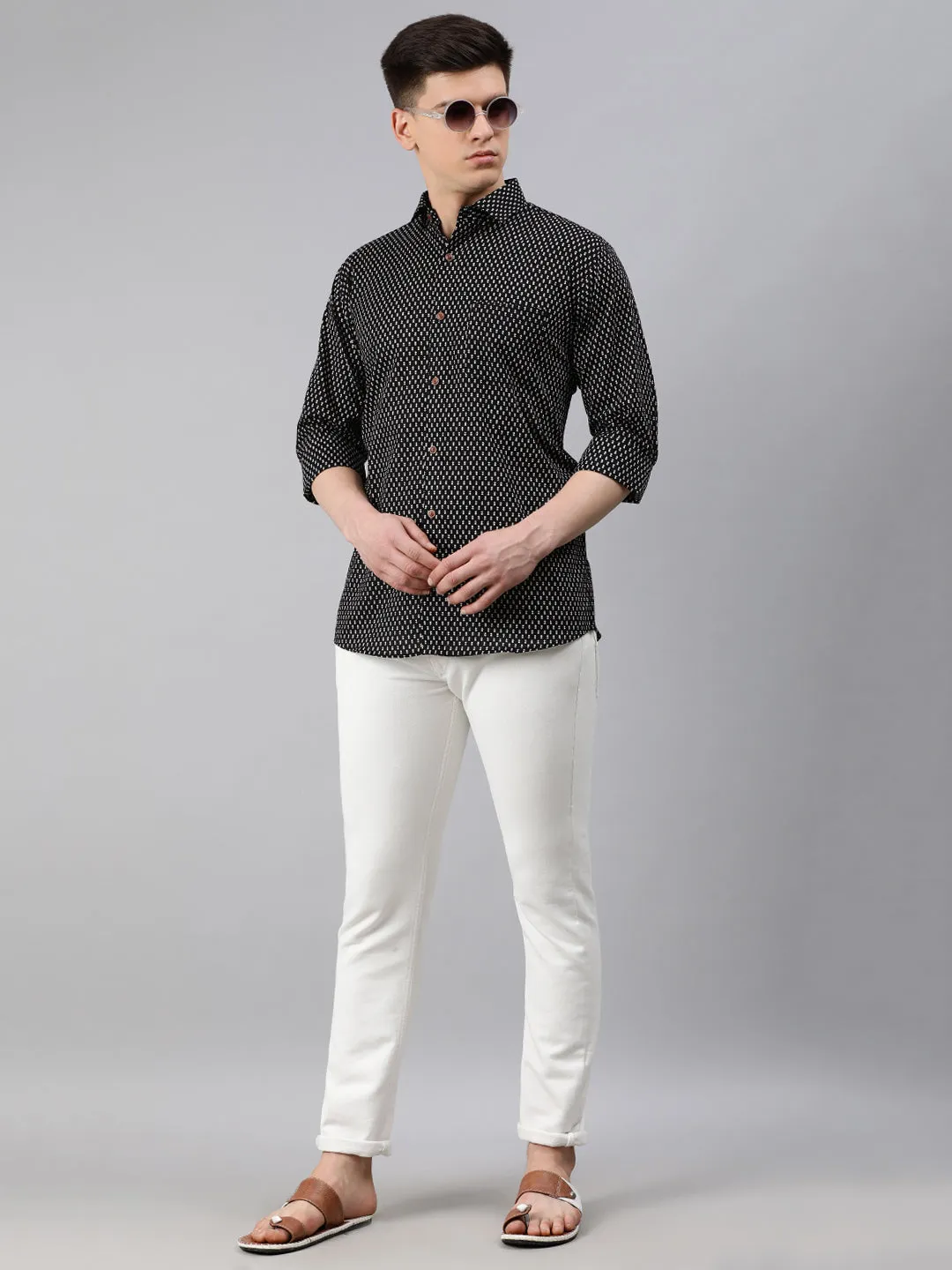 Black Cotton Full Sleeves Shirts For Men-Mmf0236