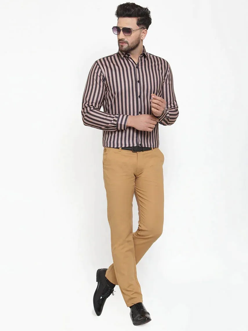 Black Men'S Cotton Striped Formal Shirts