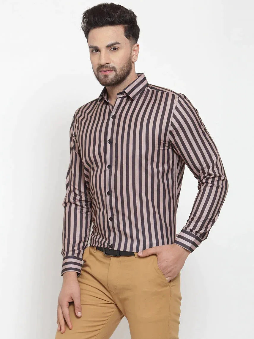 Black Men'S Cotton Striped Formal Shirts