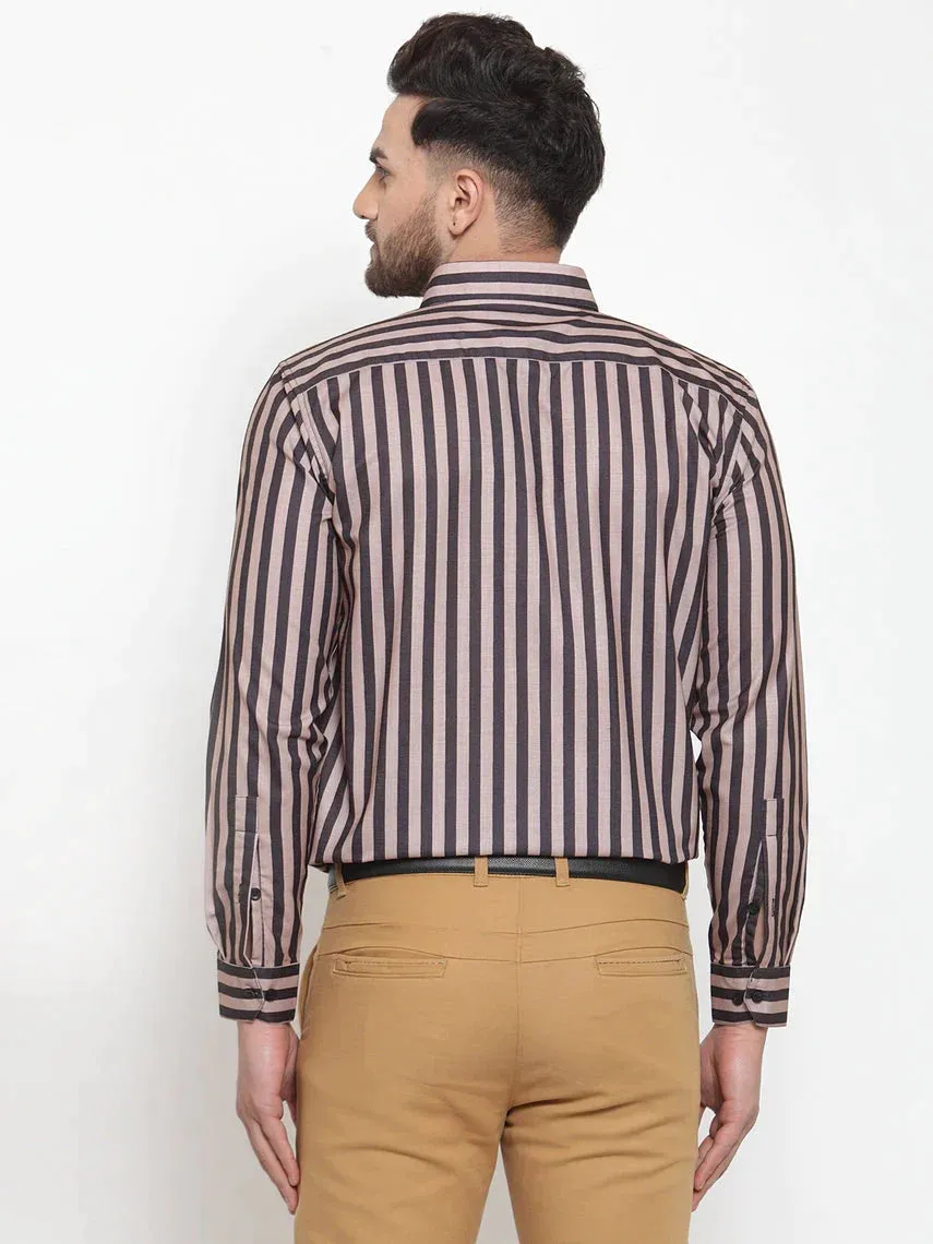 Black Men'S Cotton Striped Formal Shirts