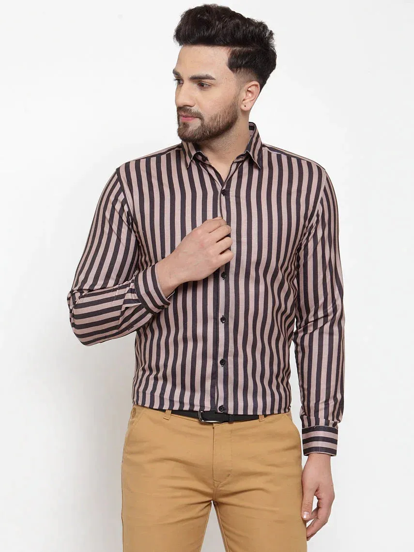 Black Men'S Cotton Striped Formal Shirts