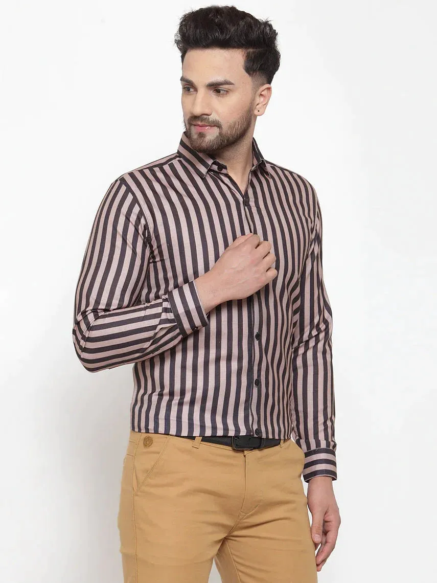 Black Men'S Cotton Striped Formal Shirts