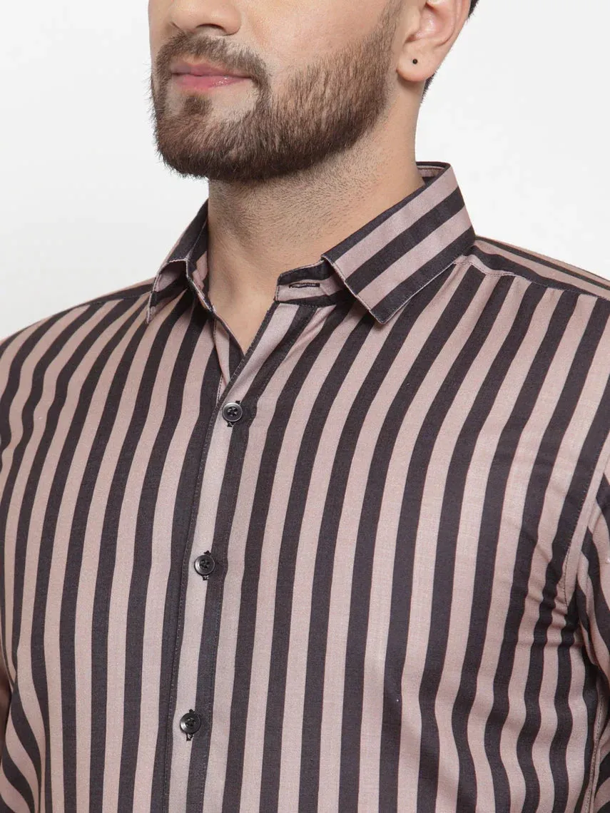 Black Men'S Cotton Striped Formal Shirts