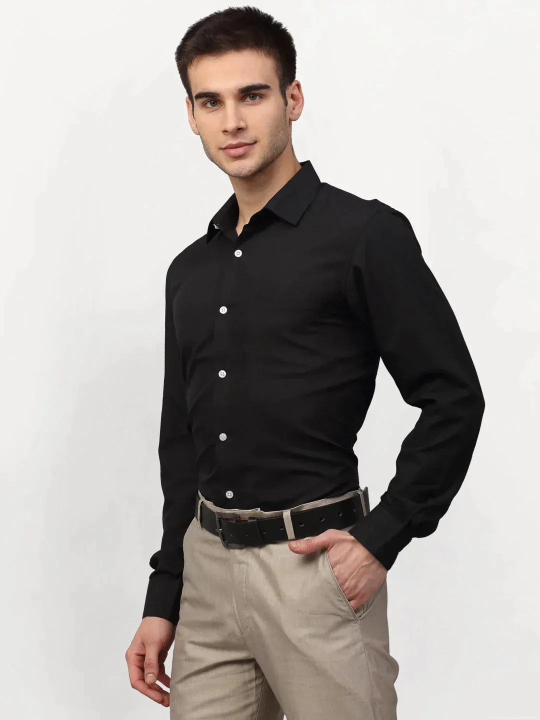 Black Men'S Solid Formal Shirts