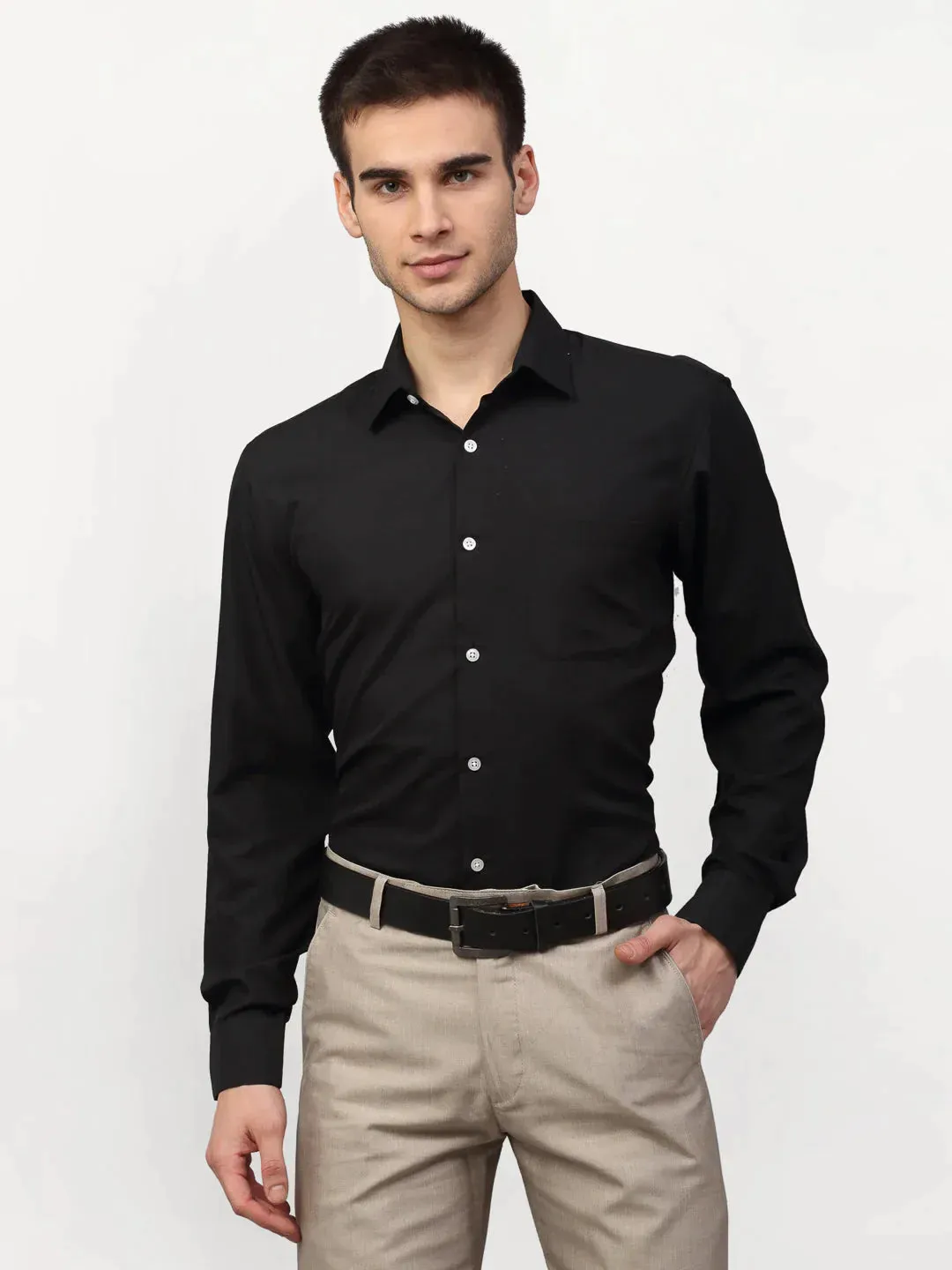 Black Men'S Solid Formal Shirts