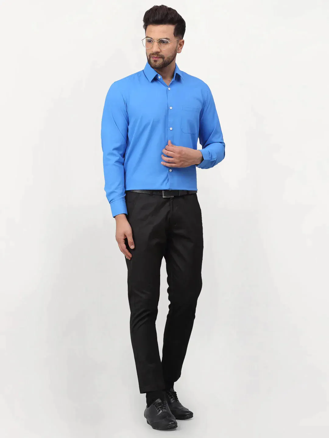 Blue Men'S Solid Formal Shirts