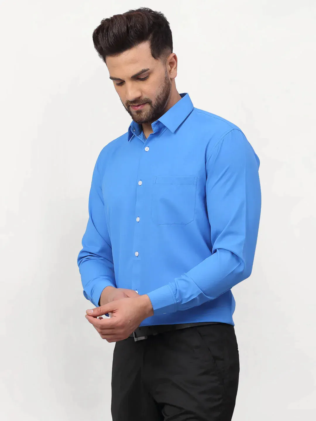 Blue Men'S Solid Formal Shirts