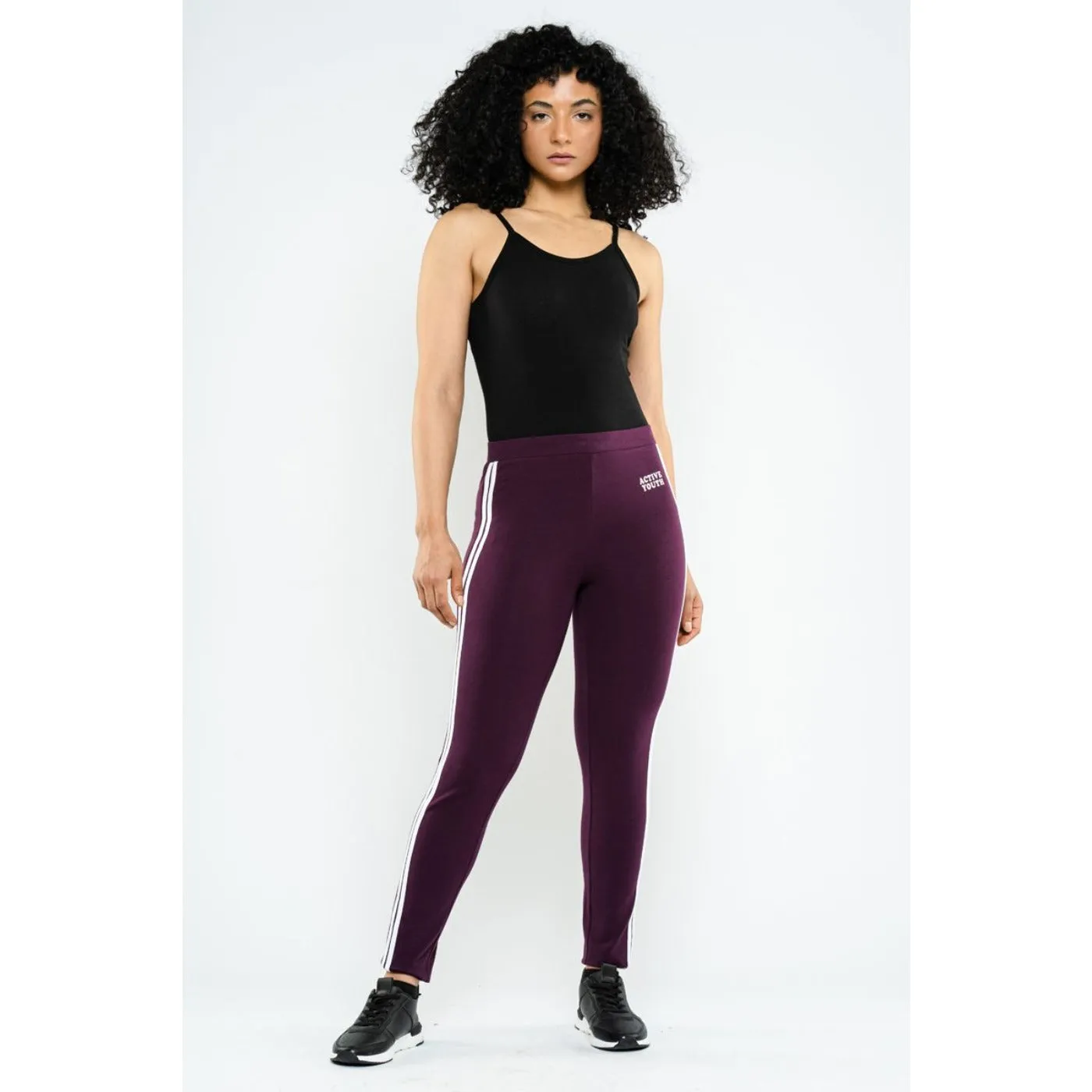 Blueage Maroon Leggings with Side Stripe