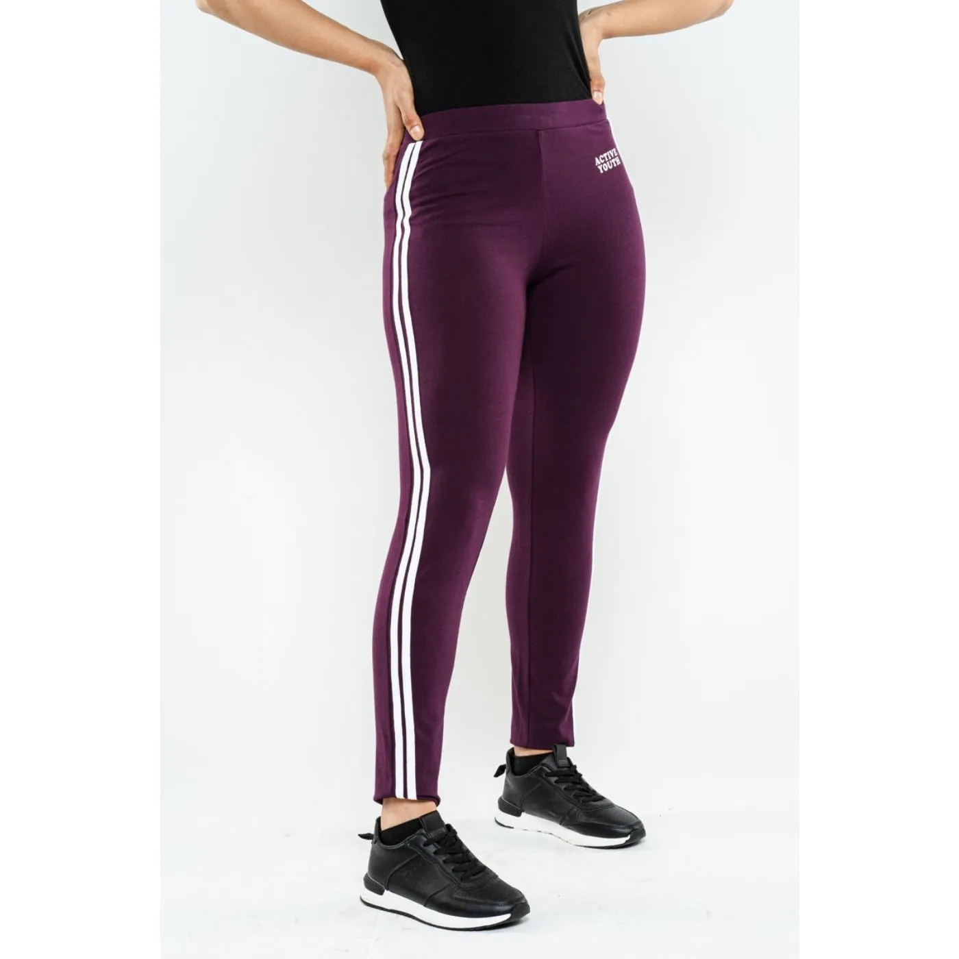 Blueage Maroon Leggings with Side Stripe