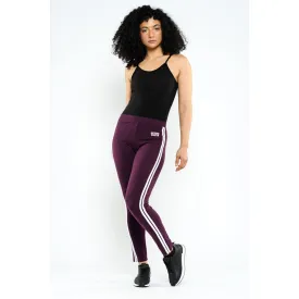 Blueage Maroon Leggings with Side Stripe