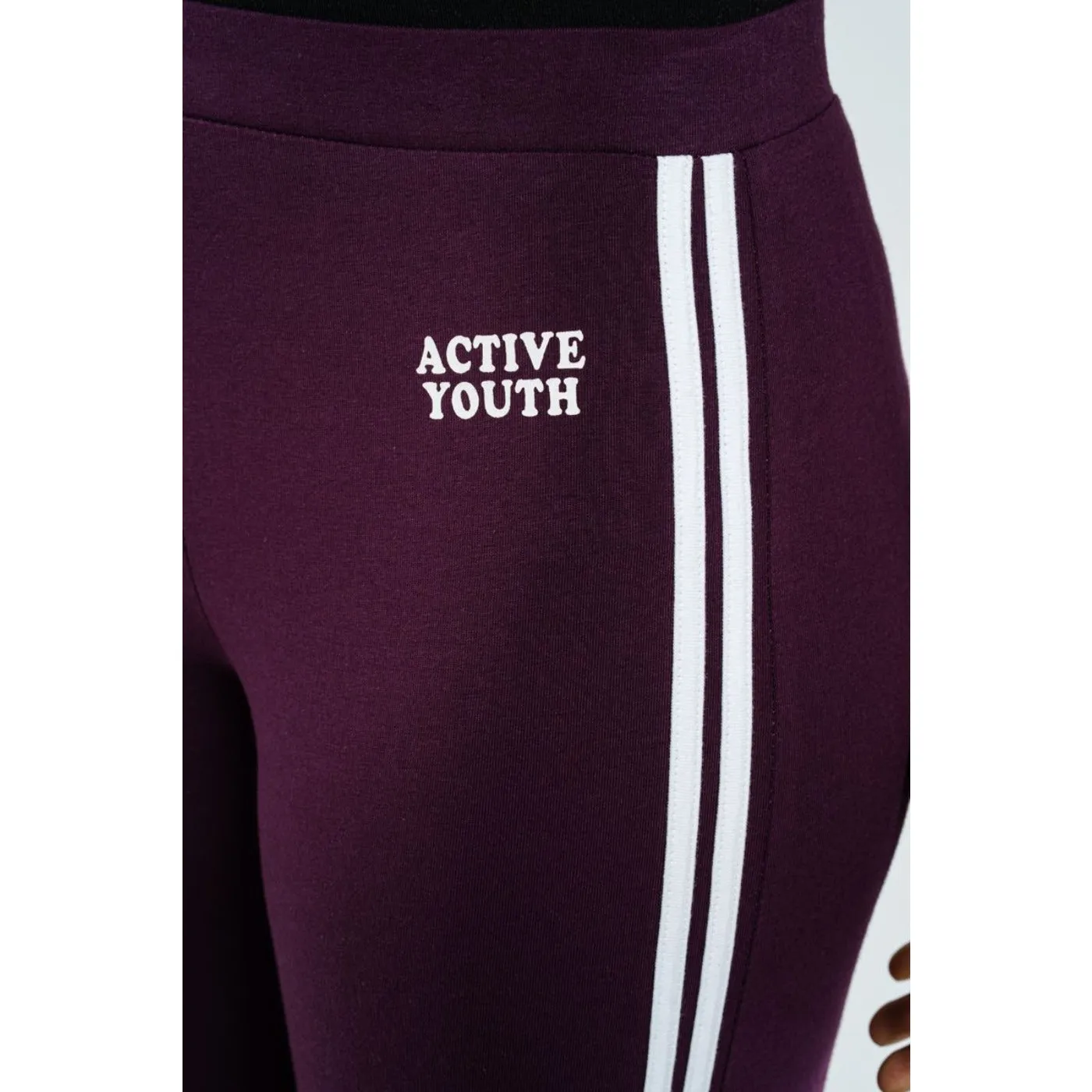 Blueage Maroon Leggings with Side Stripe