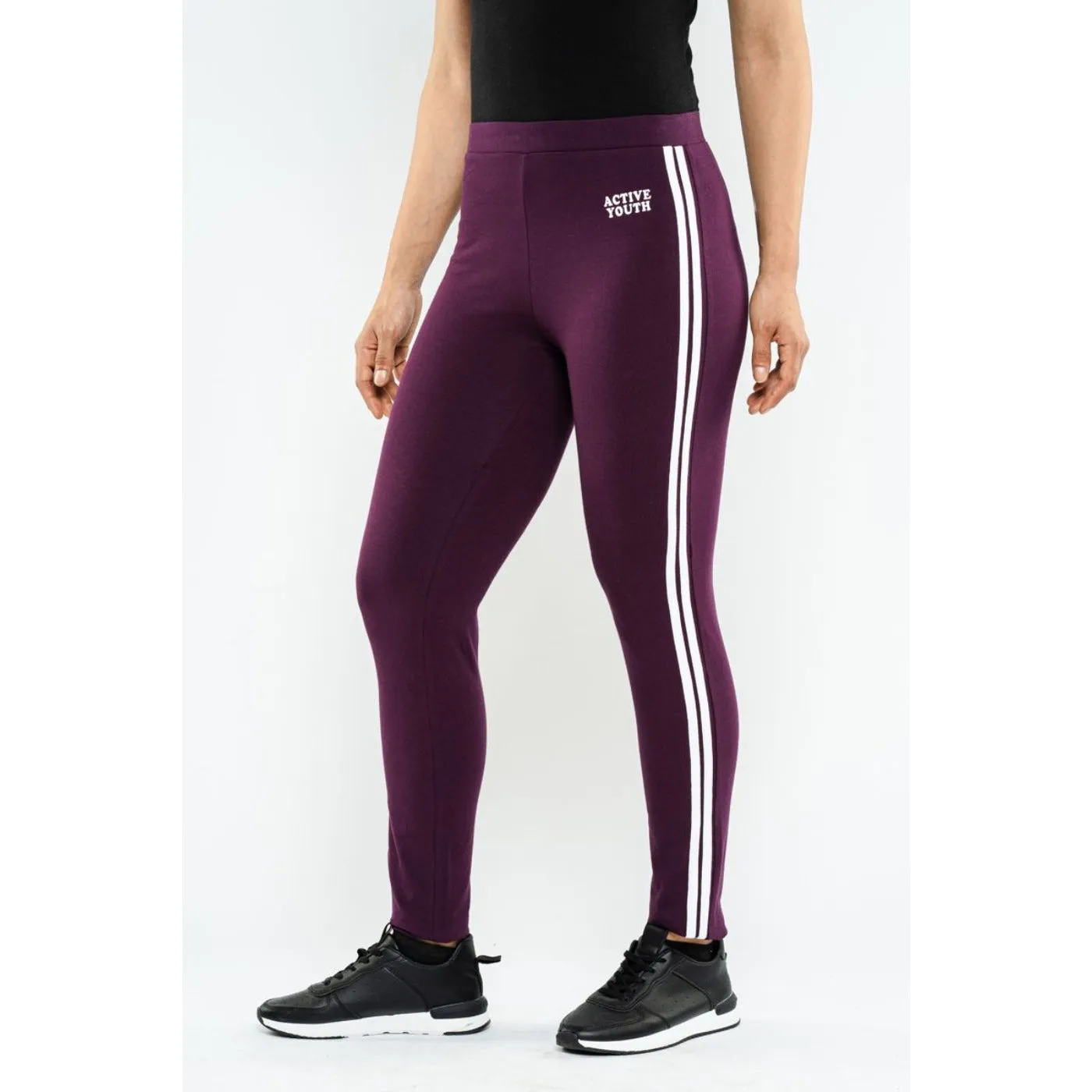 Blueage Maroon Leggings with Side Stripe