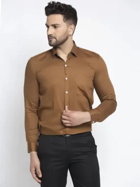 Brown Men'S Cotton Polka Dots Formal Shirts