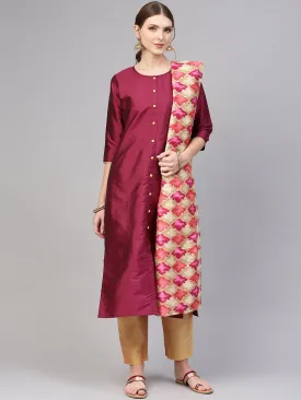 Burgundy Straight Kurta With Gold Pants & Bhagalpuri Gold Printed Dupatta