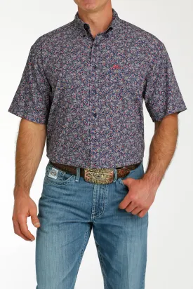 Cinch Navy Multi Paisley Print Short Sleeve Button-Down ArenaFlex Shirt for Men