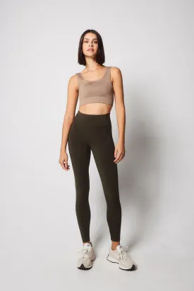 Focus High Waisted Sports Leggings - Olive Green