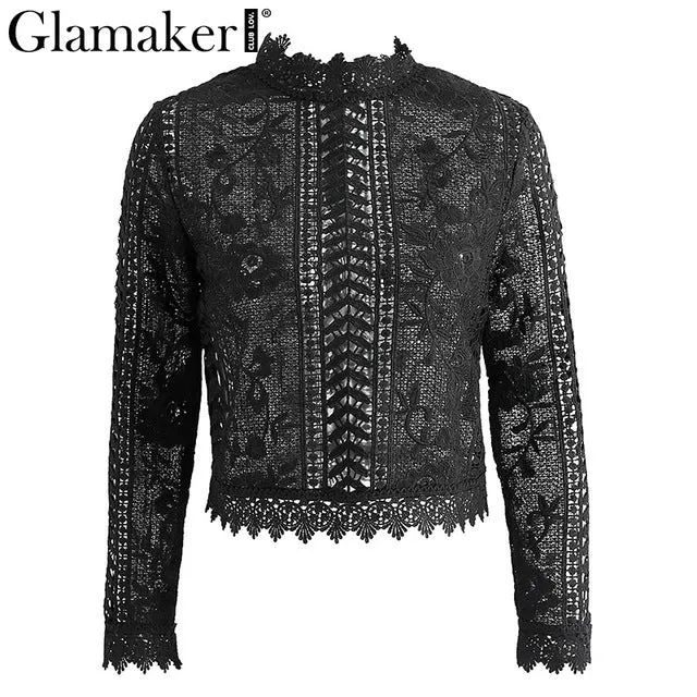 Glamaker sexy white lace blouse shirt Women tops elegant hollow out blouse Summer tops female blouse  long sleeve blusas