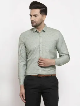 Green Men'S Cotton Solid Button Down Formal Shirts