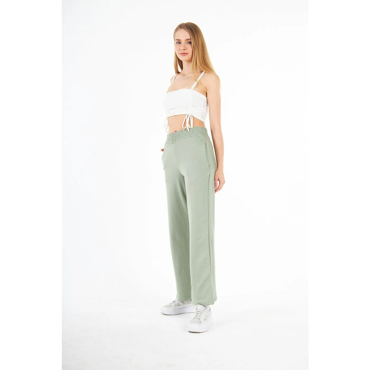 Light Green Wide Leg High Trousers