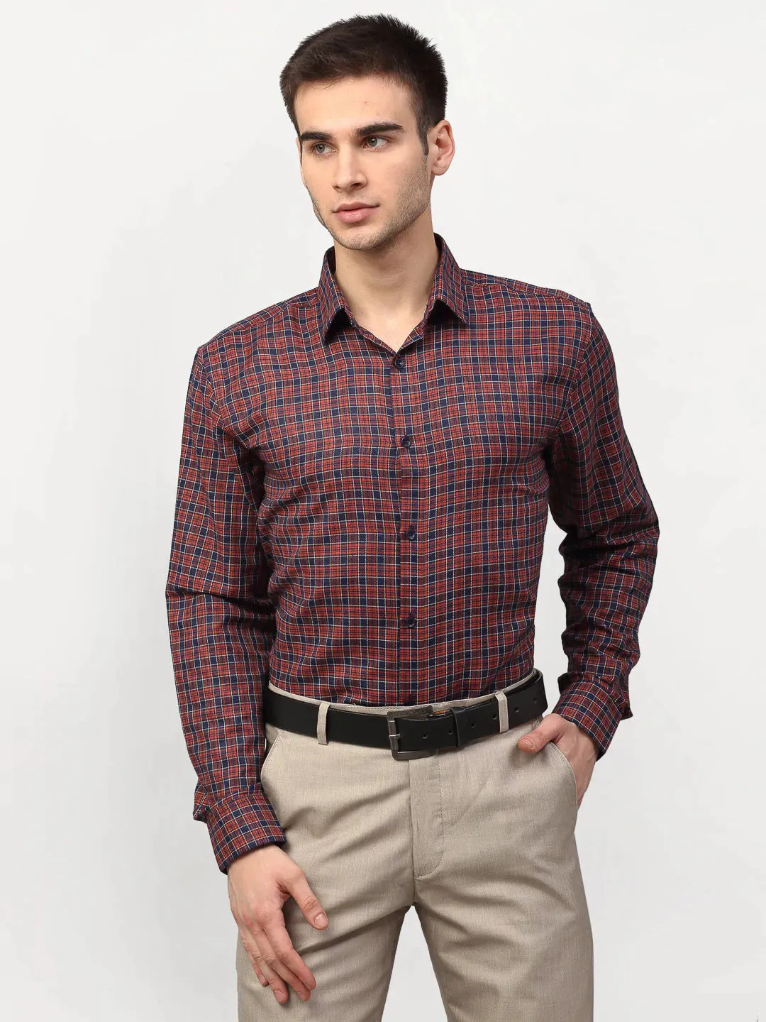 Maroon Men'S Checked Formal Shirts