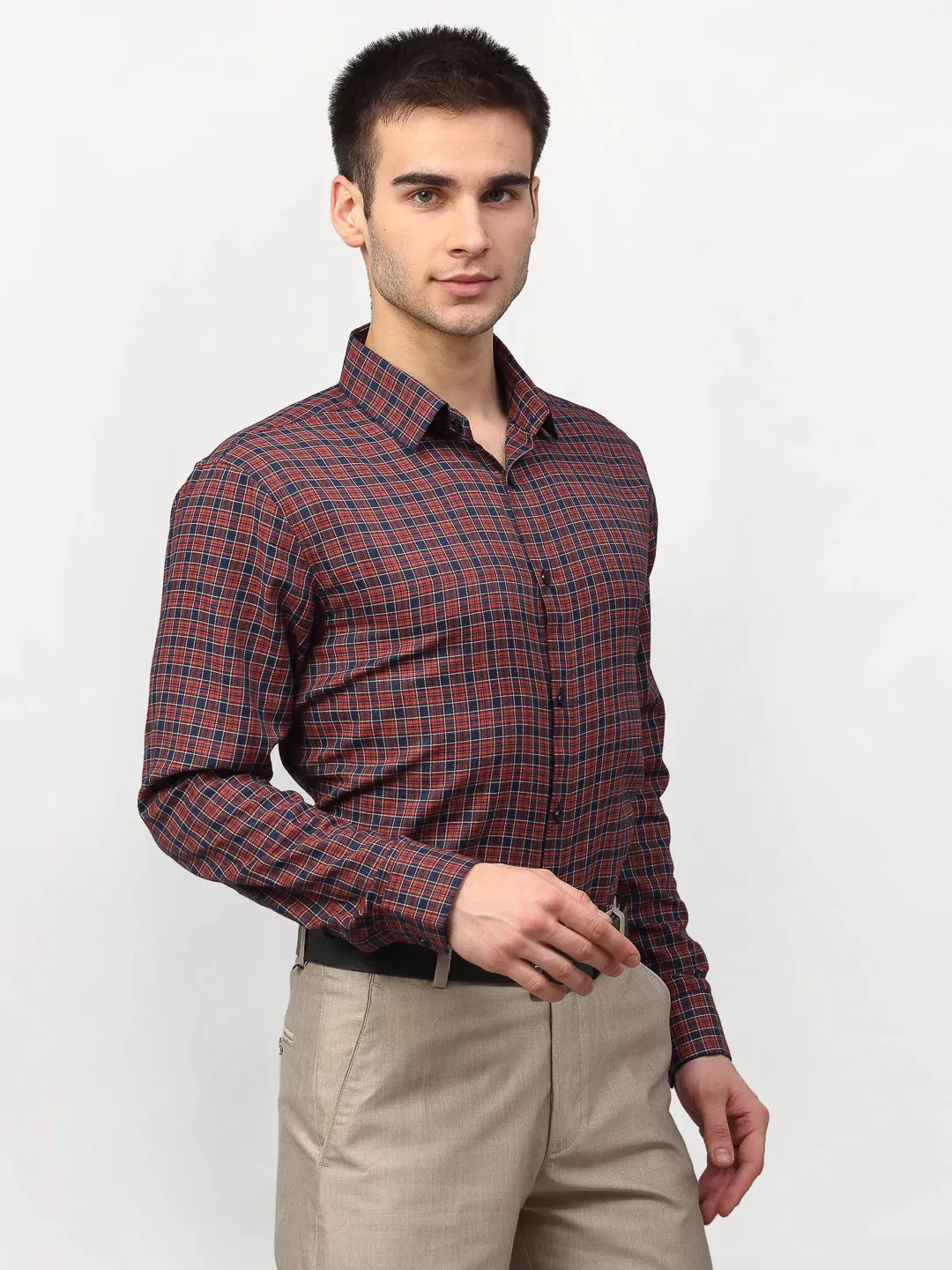 Maroon Men'S Checked Formal Shirts