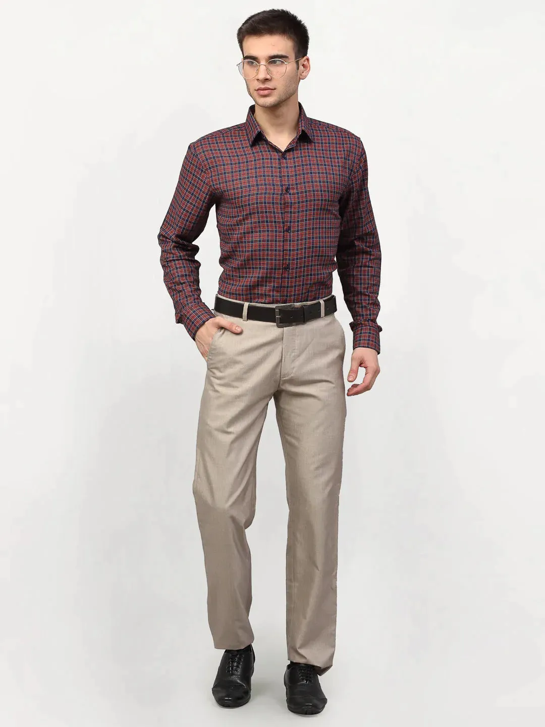 Maroon Men'S Checked Formal Shirts