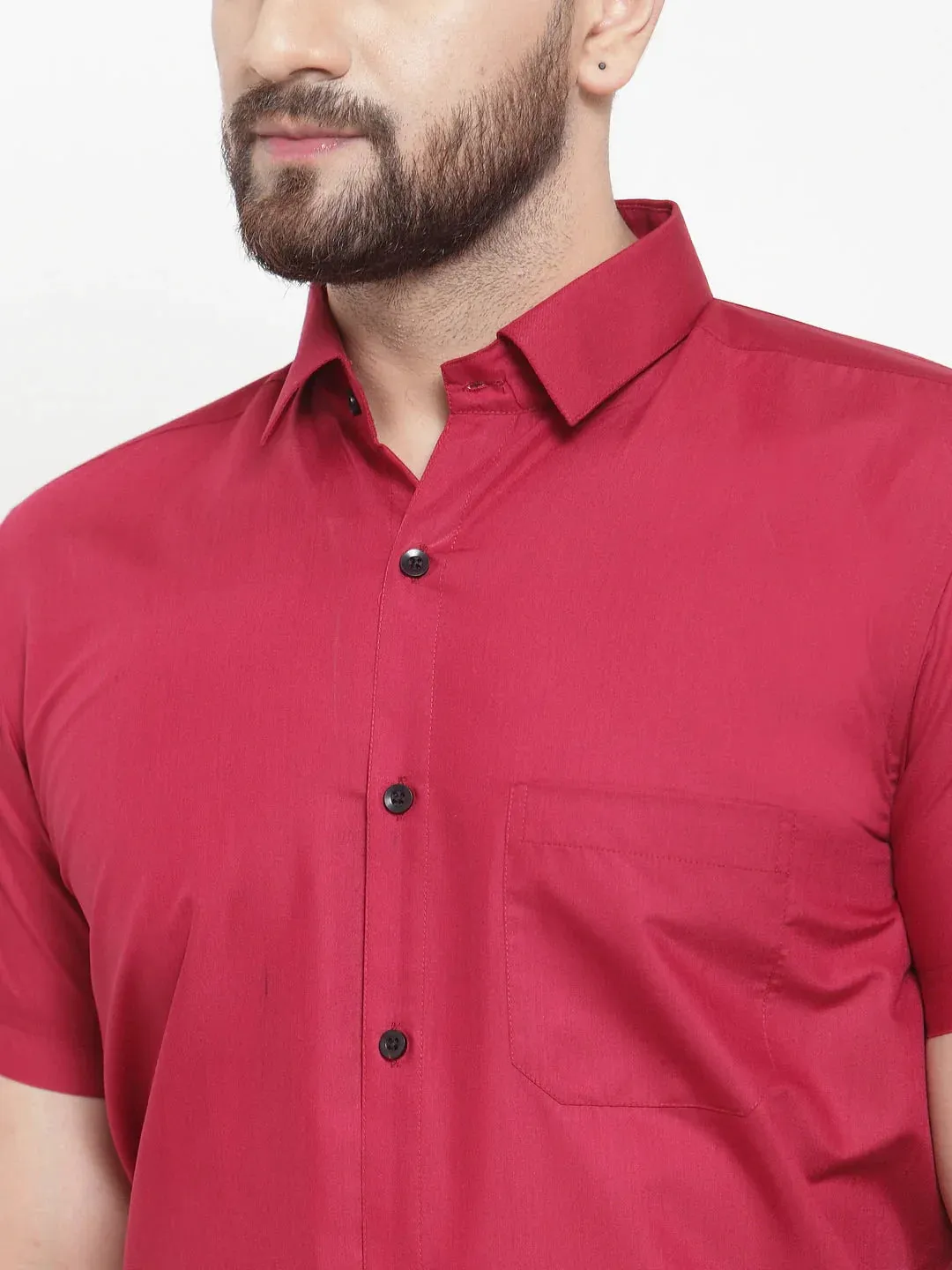 Maroon Men'S Cotton Half Sleeves Solid Formal Shirts