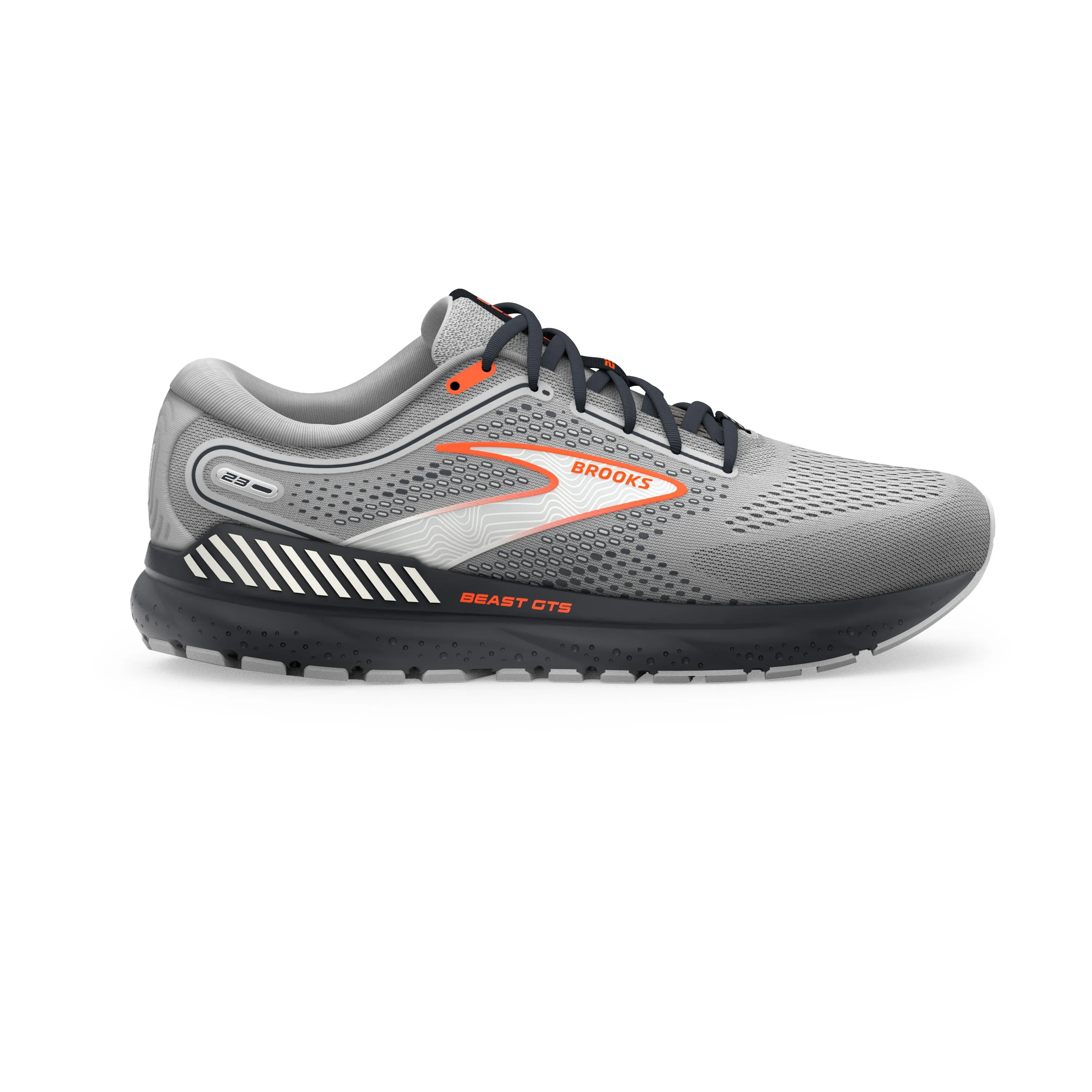 Men's Brooks Beast GTS 23 Color: Grey/Scarlet/Ebony