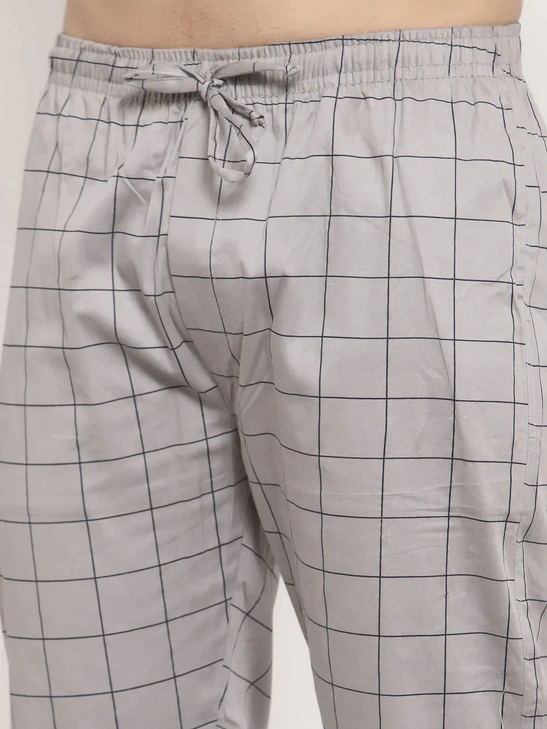 Men'S Grey Checked Cotton Track Pants