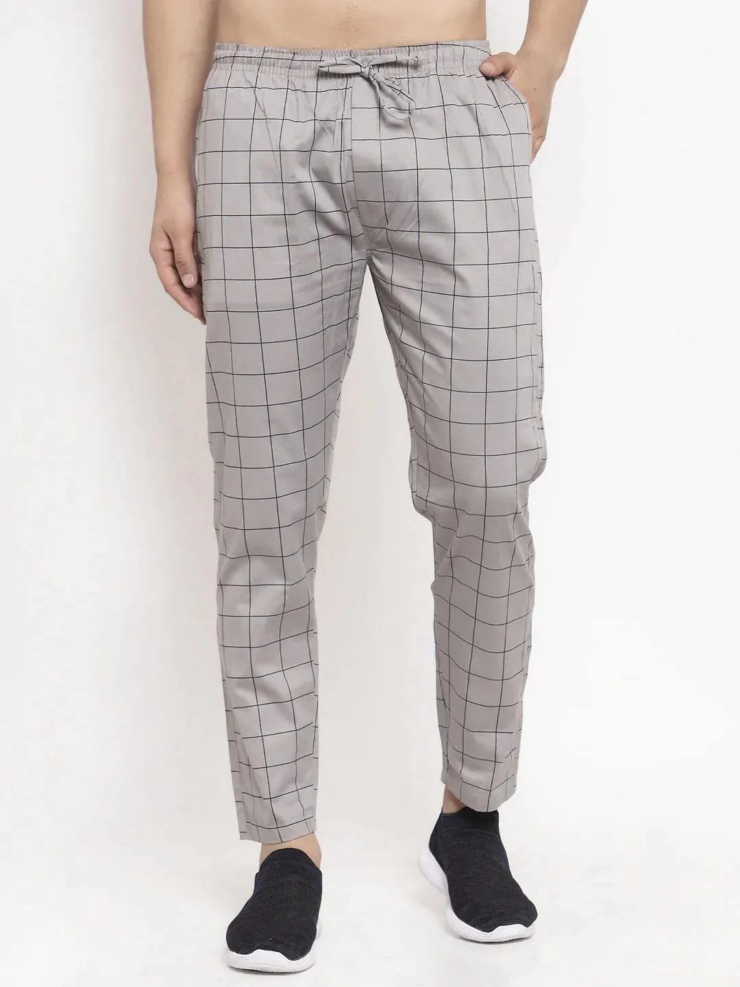 Men'S Grey Checked Cotton Track Pants