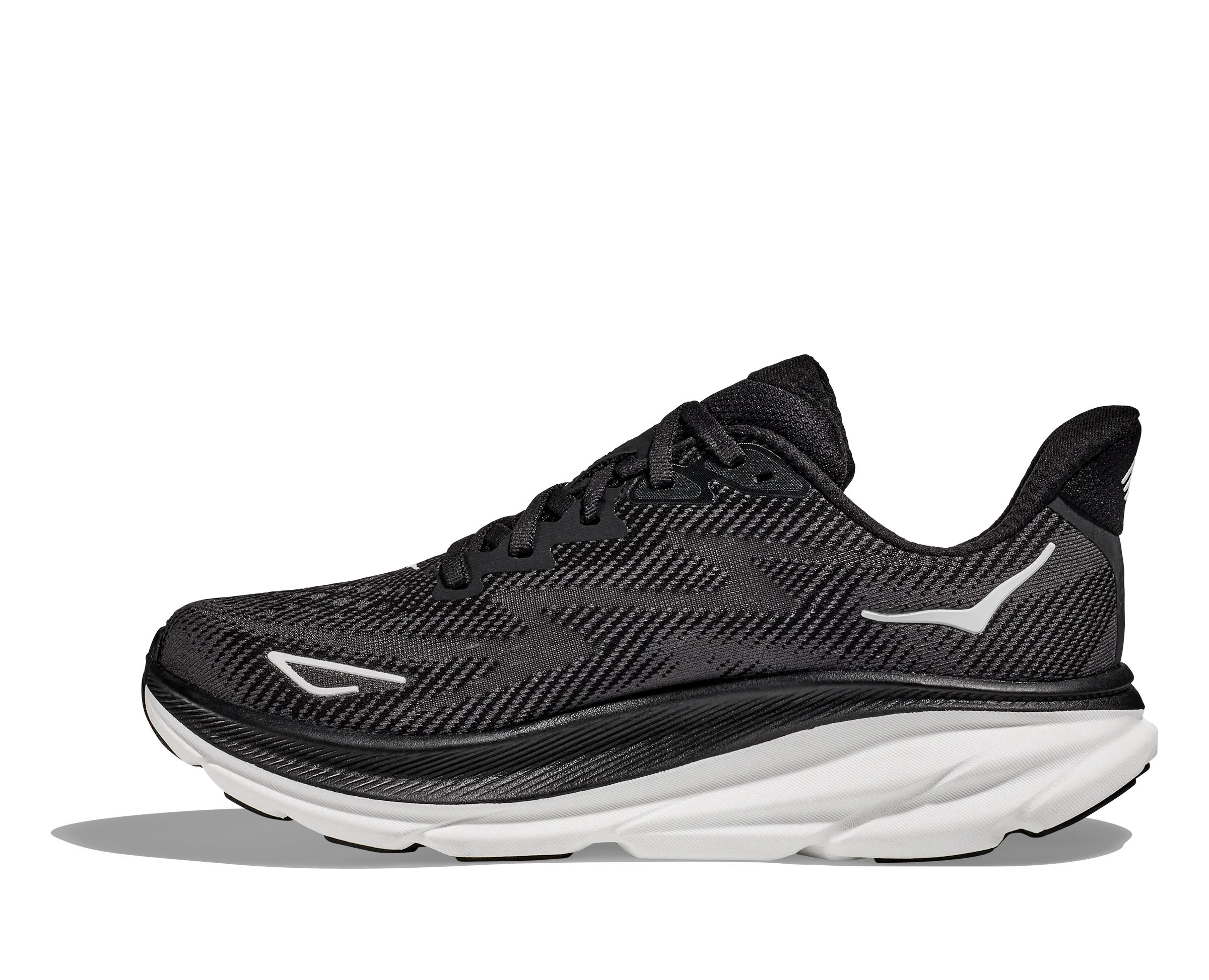 Men's Hoka One One Clifton 9 Color: Black / White (WIDE WIDTH)