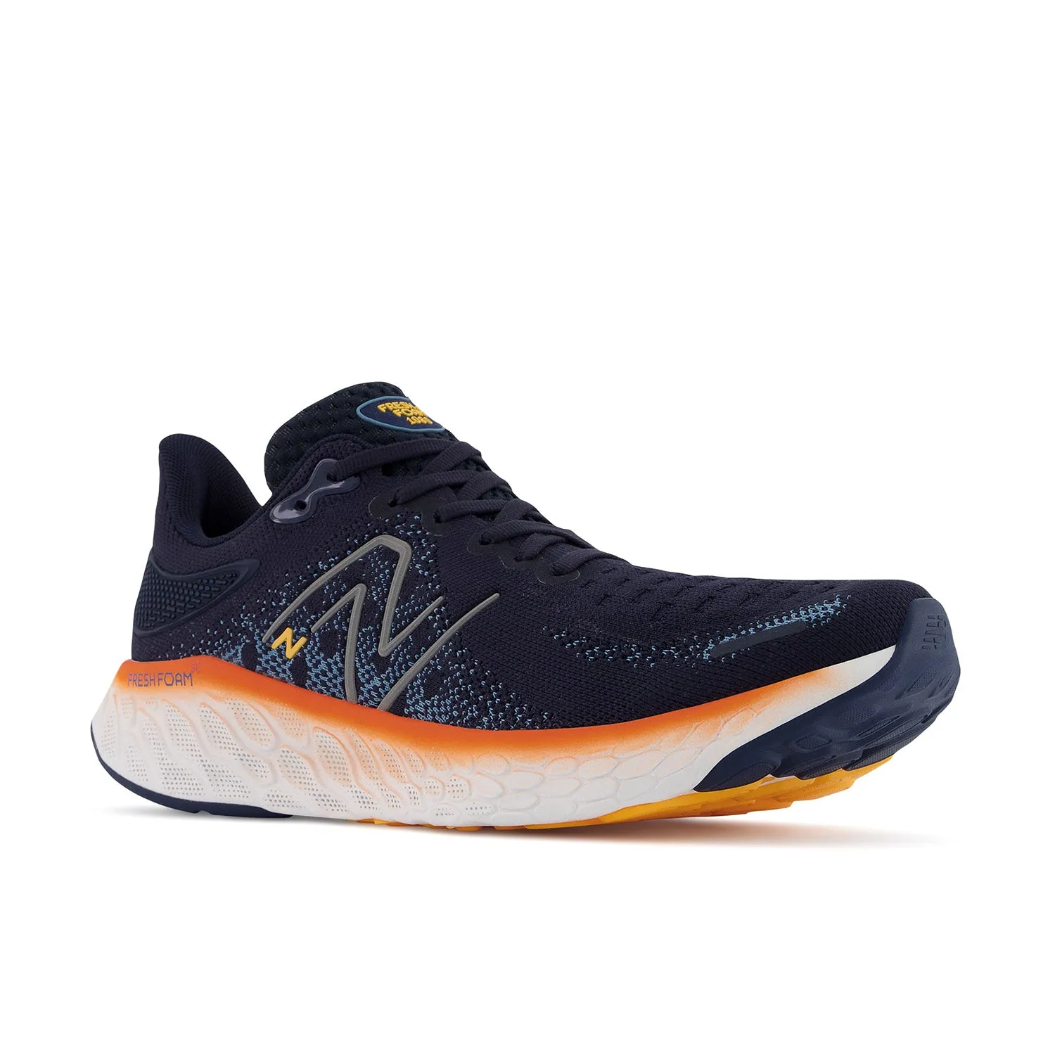 Men's New Balance Fresh Foam X 1080v12 Color: Eclipse with Vibrant Orange and Spring Tide