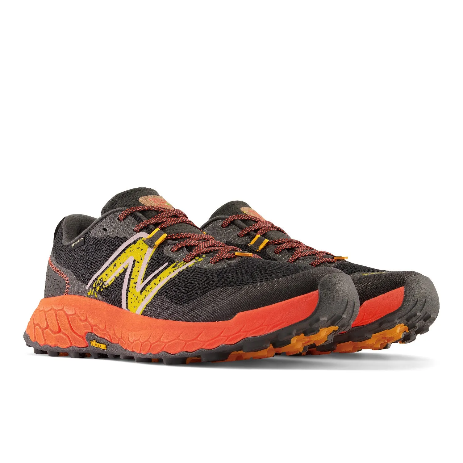 Men's New Balance Fresh Foam X Hierro v7 GTX Color: Blacktop with Neon Dragonfly and Hot Marigold