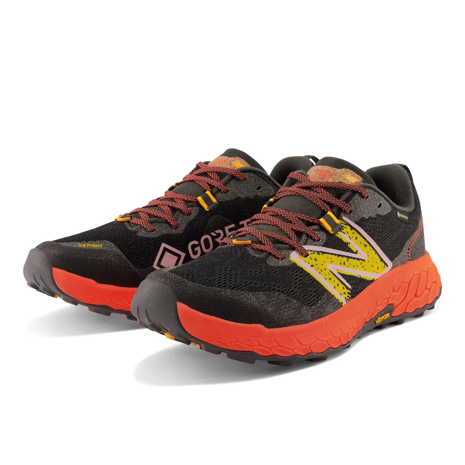 Men's New Balance Fresh Foam X Hierro v7 GTX Color: Blacktop with Neon Dragonfly and Hot Marigold