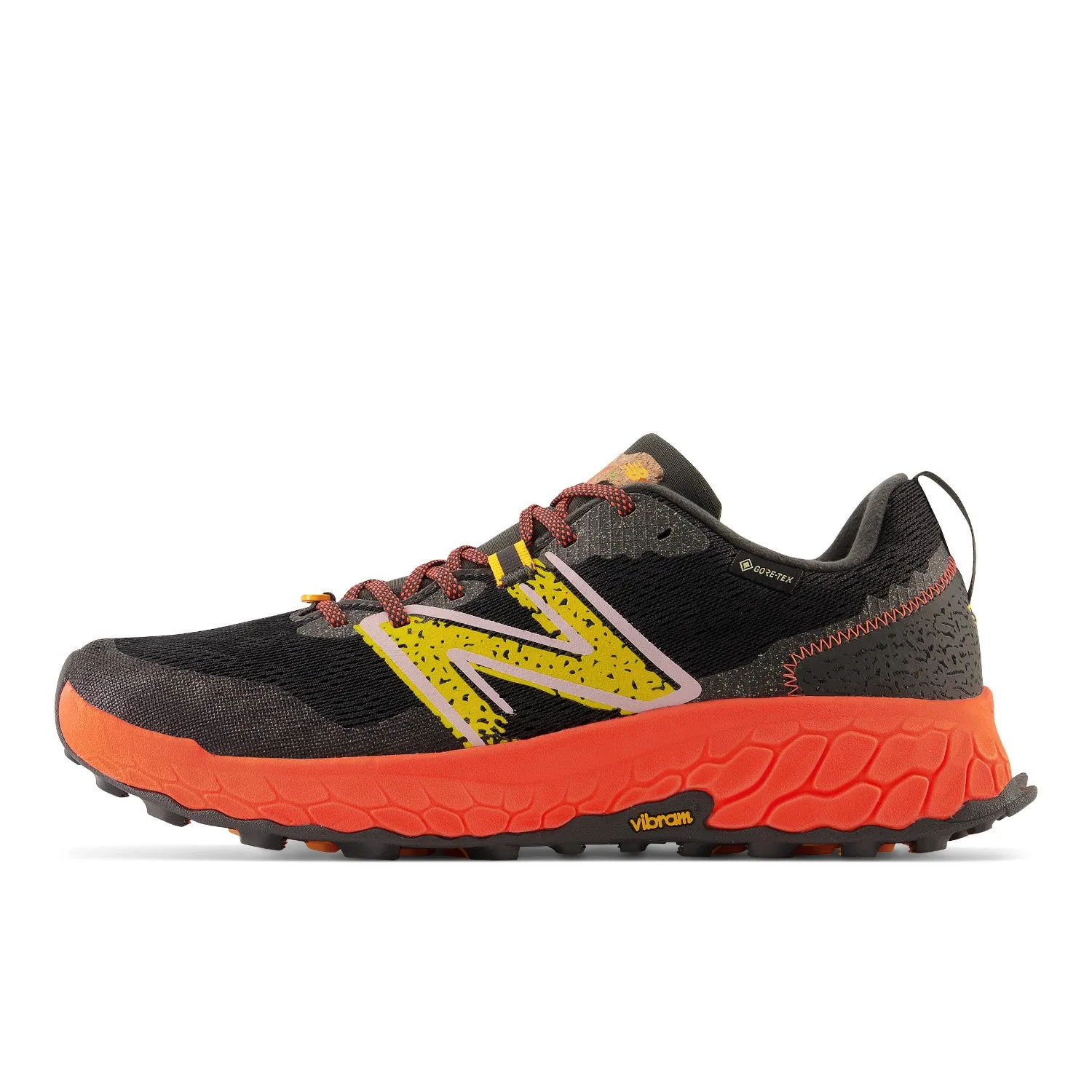 Men's New Balance Fresh Foam X Hierro v7 GTX Color: Blacktop with Neon Dragonfly and Hot Marigold