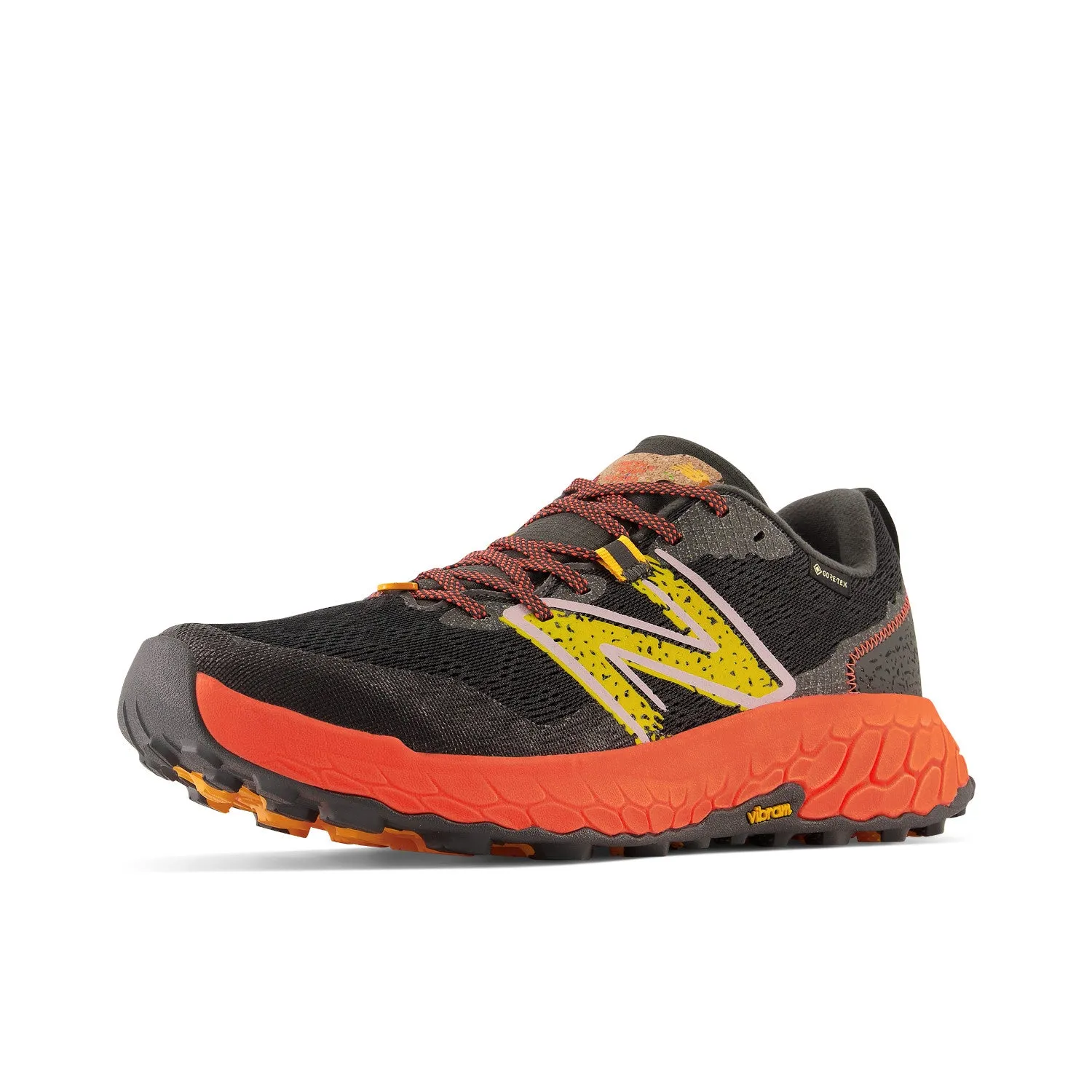 Men's New Balance Fresh Foam X Hierro v7 GTX Color: Blacktop with Neon Dragonfly and Hot Marigold