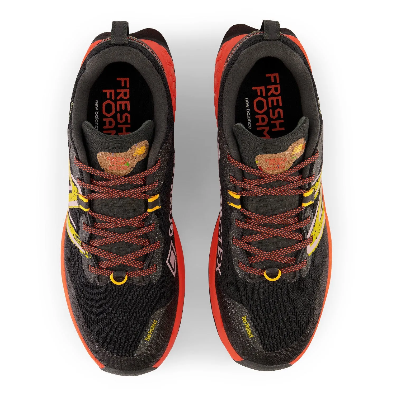 Men's New Balance Fresh Foam X Hierro v7 GTX Color: Blacktop with Neon Dragonfly and Hot Marigold