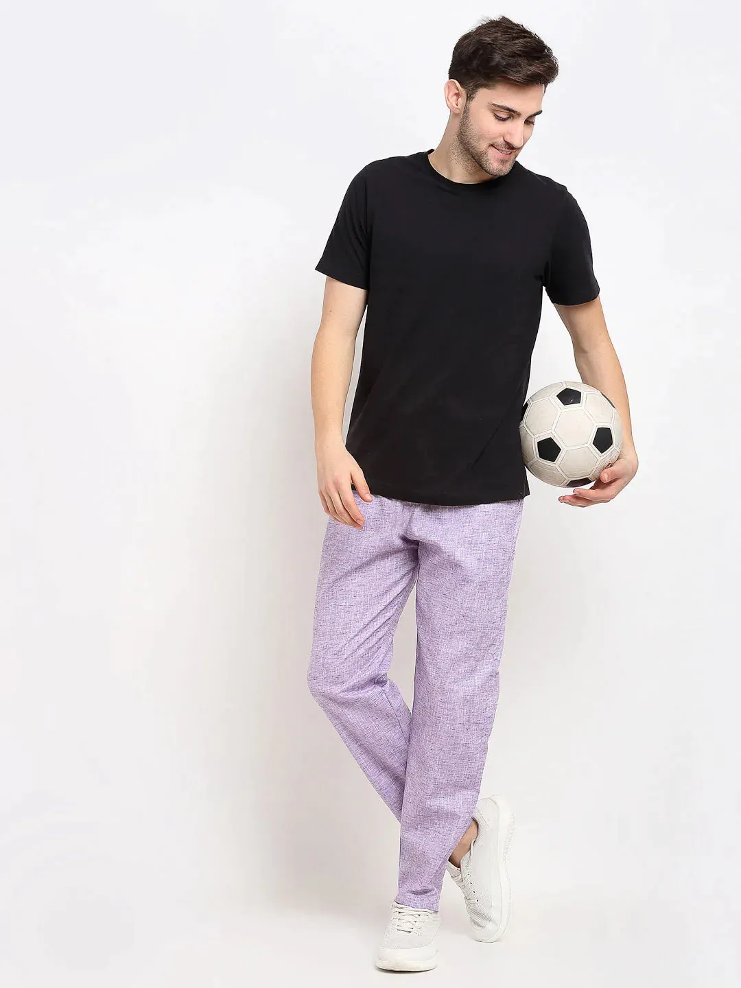 Men'S Purple Linen Cotton Track Pants