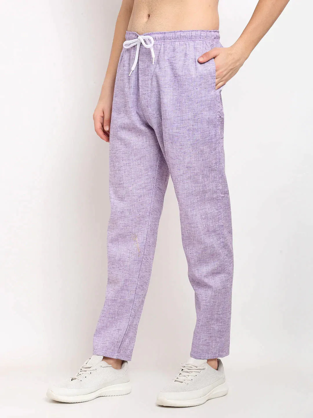 Men'S Purple Linen Cotton Track Pants