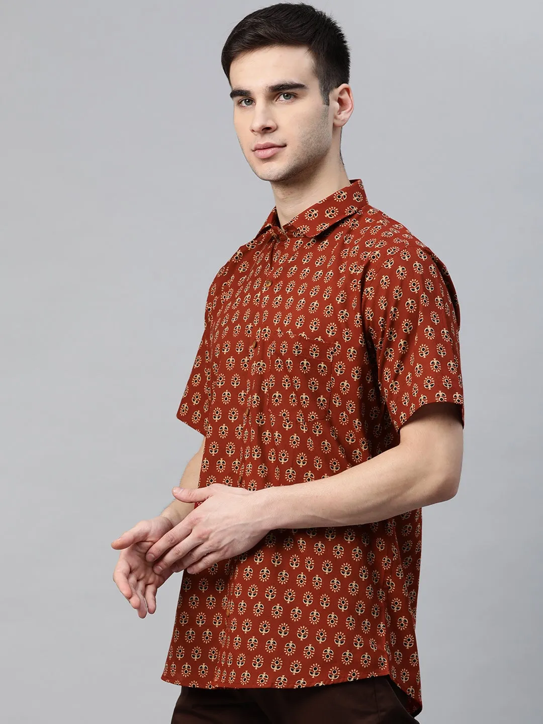 Millennial Men Maroon Cotton Half Sleeves Shirt-Mmh062