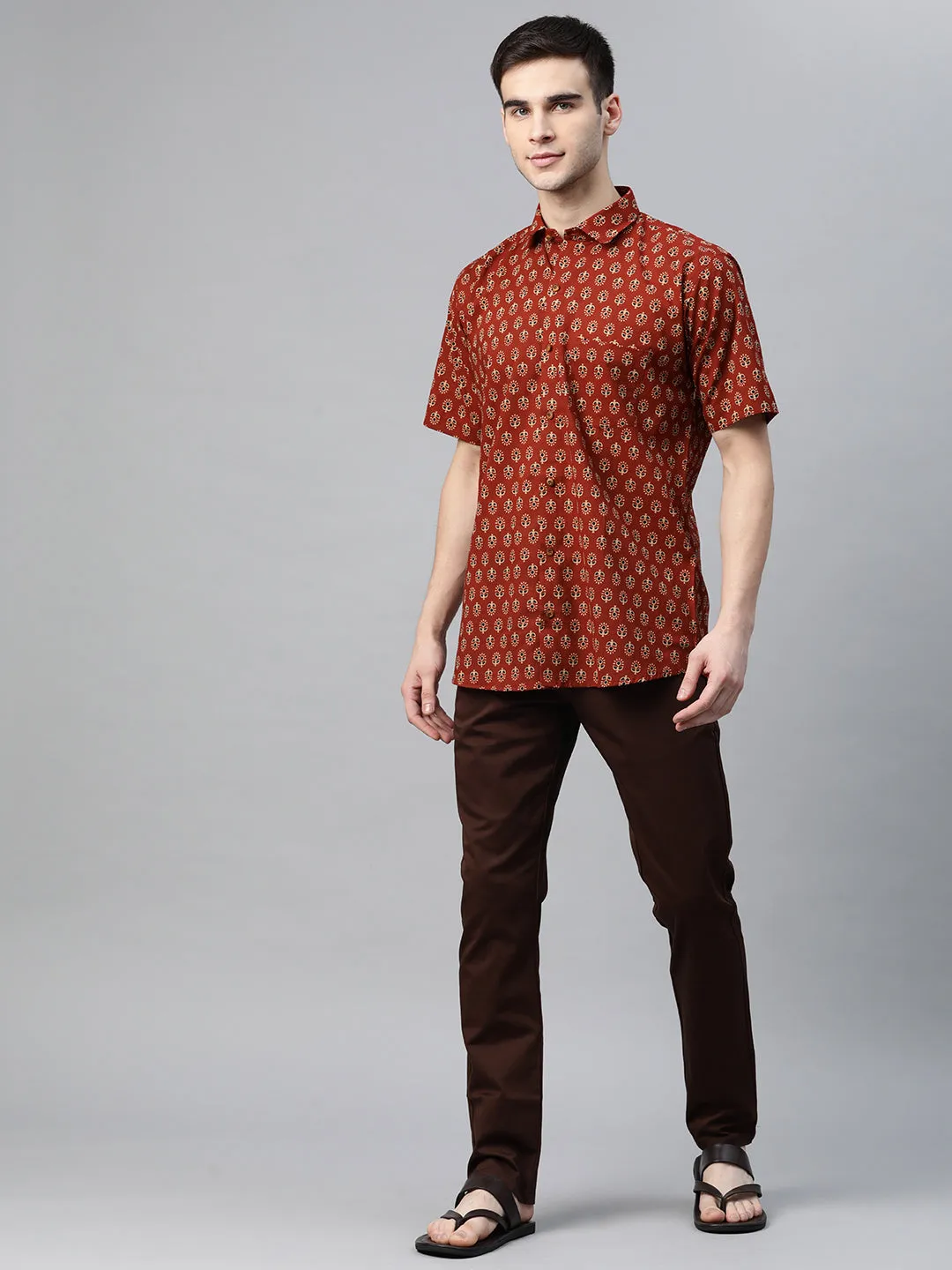 Millennial Men Maroon Cotton Half Sleeves Shirt-Mmh062