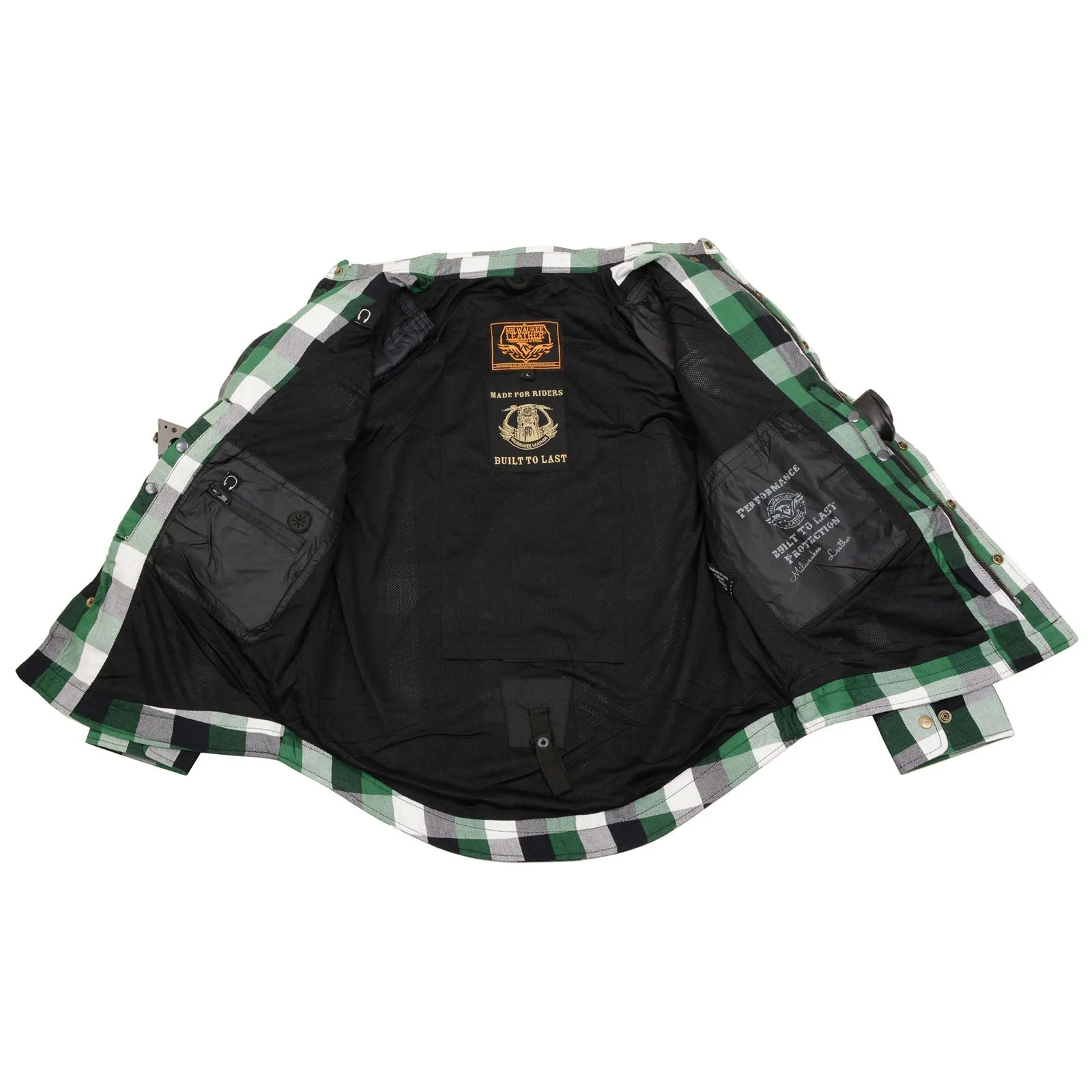 Milwaukee Leather MPM1651 Men's Plaid Flannel Biker Shirt with CE Approved Armor - Reinforced w/ Aramid Fiber