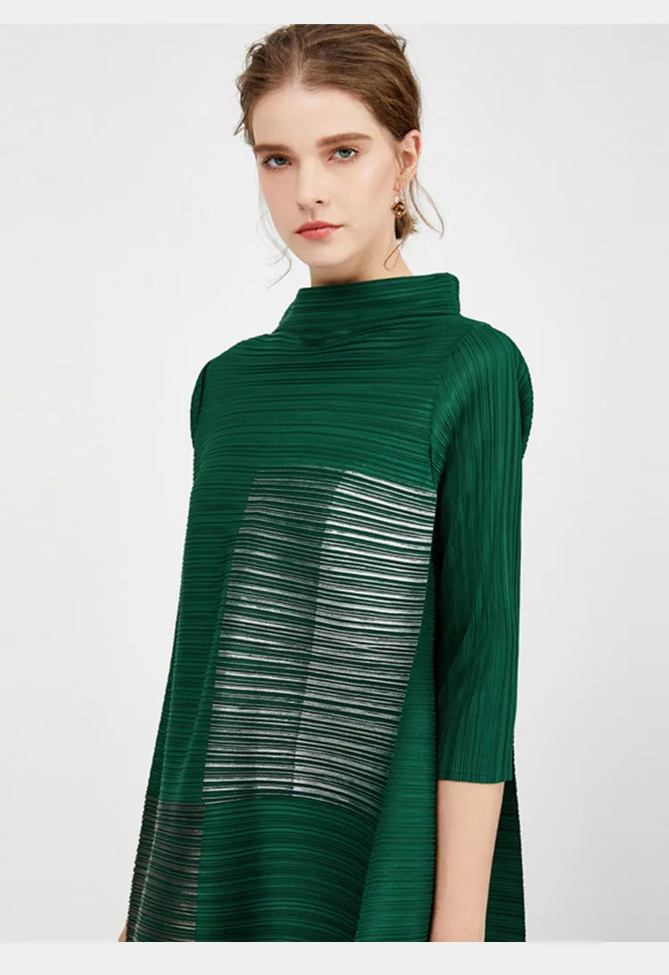 Miyake Pleated Turtleneck Maxi Dress