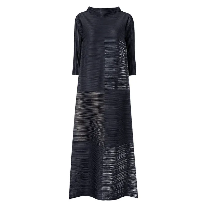 Miyake Pleated Turtleneck Maxi Dress